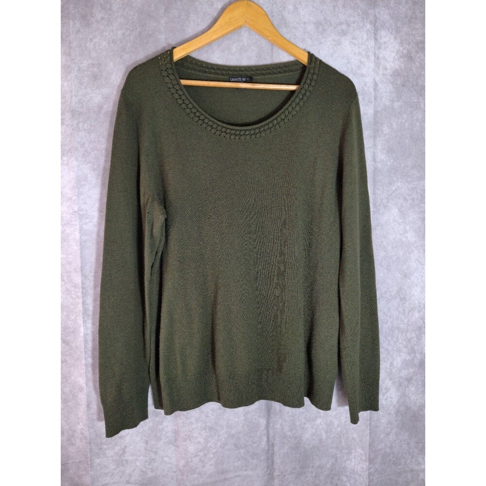 LAFAYETTE 148 Long Sleeve 100% Wool Sweater with Furled Hem Green Womens XL READ